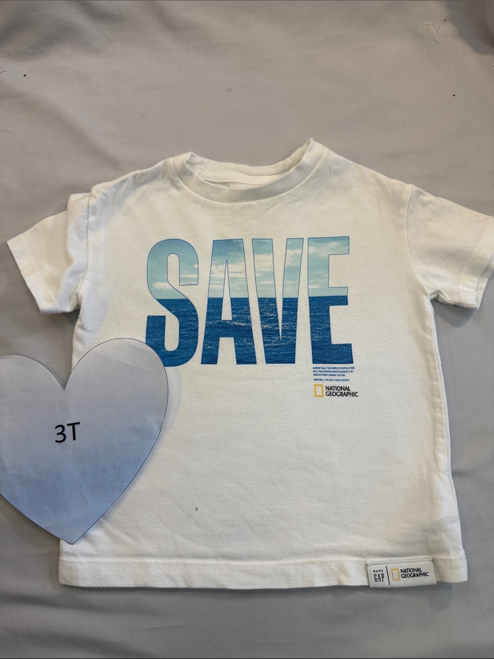 GAP X National Geographic White Tee with Blue 'SAVE' Ocean Graphic